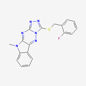 14-[(2-fluorophenyl)methylsulfanyl]-8-methyl-8,10,12,13,15,16-hexazatetracyclo[7.7.0.02,7.011,15]hexadeca-1(16),2,4,6,9,11,13-heptaene