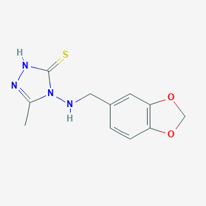 molecular formula C11H12N4O2S B499166 4-[(1,3-benzodioxol-5-ylmethyl)amino]-5-methyl-4H-1,2,4-triazol-3-yl hydrosulfide CAS No. 709000-16-8