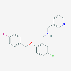 molecular formula C20H18ClFN2O B499174 1-{5-chloro-2-[(4-fluorobenzyl)oxy]phenyl}-N-(pyridin-3-ylmethyl)methanamine CAS No. 875005-88-2