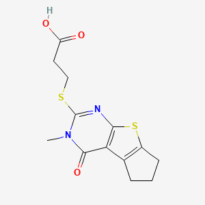 molecular formula C13H14N2O3S2 B4991774 3-[(3-methyl-4-oxo-3,5,6,7-tetrahydro-4H-cyclopenta[4,5]thieno[2,3-d]pyrimidin-2-yl)thio]propanoic acid 