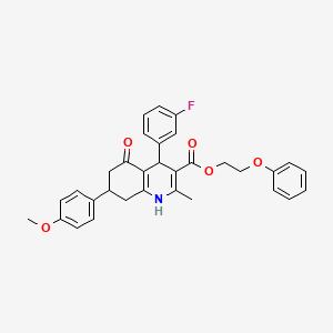 molecular formula C32H30FNO5 B4992114 2-Phenoxyethyl 4-(3-fluorophenyl)-7-(4-methoxyphenyl)-2-methyl-5-oxo-1,4,5,6,7,8-hexahydroquinoline-3-carboxylate 