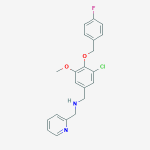 molecular formula C21H20ClFN2O2 B499270 1-{3-chloro-4-[(4-fluorobenzyl)oxy]-5-methoxyphenyl}-N-(pyridin-2-ylmethyl)methanamine 