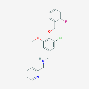 molecular formula C21H20ClFN2O2 B499272 N-{3-chloro-4-[(2-fluorobenzyl)oxy]-5-methoxybenzyl}-N-(2-pyridinylmethyl)amine 