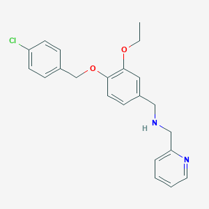 molecular formula C22H23ClN2O2 B499276 1-{4-[(4-chlorobenzyl)oxy]-3-ethoxyphenyl}-N-(pyridin-2-ylmethyl)methanamine 
