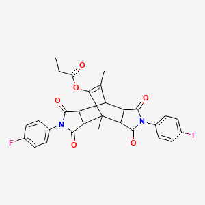 molecular formula C29H24F2N2O6 B4993060 2,6-Bis(4-fluorophenyl)-8,10-dimethyl-1,3,5,7-tetraoxododecahydro-4,8-ethenopyrrolo[3,4-f]isoindol-9-yl propanoate 