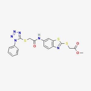 molecular formula C19H16N6O3S3 B4993092 methyl {[6-({[(1-phenyl-1H-tetrazol-5-yl)thio]acetyl}amino)-1,3-benzothiazol-2-yl]thio}acetate 