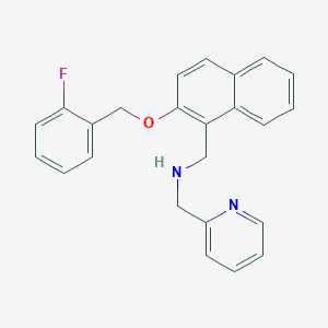 molecular formula C24H21FN2O B499323 1-{2-[(2-fluorobenzyl)oxy]naphthalen-1-yl}-N-(pyridin-2-ylmethyl)methanamine 