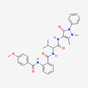 N-(1-(1,5-dimethyl-3-oxo-2-phenyl-2,3-dihydro-1H-pyrazol-4-ylamino)-3-methyl-1-oxobutan-2-yl)-2-(4-methoxybenzamido)benzamide