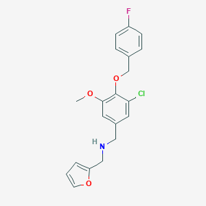 molecular formula C20H19ClFNO3 B499385 N-{3-chloro-4-[(4-fluorobenzyl)oxy]-5-methoxybenzyl}-N-(2-furylmethyl)amine 