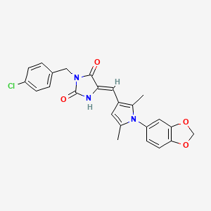 (5Z)-5-{[1-(1,3-benzodioxol-5-yl)-2,5-dimethyl-1H-pyrrol-3-yl]methylidene}-3-(4-chlorobenzyl)imidazolidine-2,4-dione