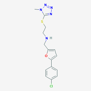 molecular formula C15H16ClN5OS B499425 N-{[5-(4-chlorophenyl)furan-2-yl]methyl}-2-[(1-methyl-1H-tetrazol-5-yl)sulfanyl]ethanamine 