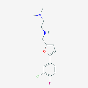 molecular formula C15H18ClFN2O B499506 N'-{[5-(3-chloro-4-fluorophenyl)furan-2-yl]methyl}-N,N-dimethylethane-1,2-diamine 