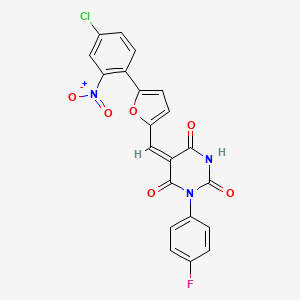 (5E)-5-[[5-(4-chloro-2-nitrophenyl)furan-2-yl]methylidene]-1-(4-fluorophenyl)-1,3-diazinane-2,4,6-trione