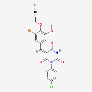 (5E)-5-[3-bromo-5-methoxy-4-(prop-2-yn-1-yloxy)benzylidene]-1-(4-chlorophenyl)pyrimidine-2,4,6(1H,3H,5H)-trione