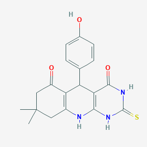 5-(4-HYDROXYPHENYL)-8,8-DIMETHYL-2-SULFANYLIDENE-1H,2H,3H,4H,5H,6H,7H,8H,9H,10H-PYRIMIDO[4,5-B]QUINOLINE-4,6-DIONE