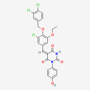 (5E)-5-[[3-chloro-4-[(3,4-dichlorophenyl)methoxy]-5-ethoxyphenyl]methylidene]-1-(4-hydroxyphenyl)-1,3-diazinane-2,4,6-trione