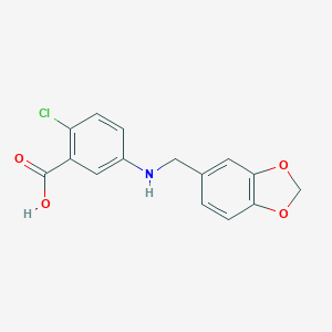 molecular formula C15H12ClNO4 B499567 5-[(1,3-Benzodioxol-5-ylmethyl)amino]-2-chlorobenzoic acid CAS No. 879072-55-6