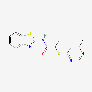 molecular formula C15H14N4OS2 B4995858 N-(1,3-benzothiazol-2-yl)-2-(6-methylpyrimidin-4-yl)sulfanylpropanamide 