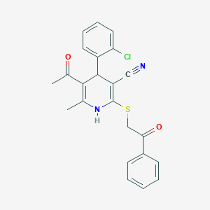 molecular formula C23H19ClN2O2S B4995948 5-acetyl-4-(2-chlorophenyl)-6-methyl-2-phenacylsulfanyl-1,4-dihydropyridine-3-carbonitrile 