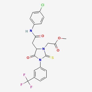 molecular formula C21H17ClF3N3O4S B4996046 methyl {5-{2-[(4-chlorophenyl)amino]-2-oxoethyl}-4-oxo-2-thioxo-3-[3-(trifluoromethyl)phenyl]-1-imidazolidinyl}acetate 