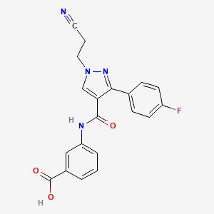 molecular formula C20H15FN4O3 B4996114 3-[[1-(2-Cyanoethyl)-3-(4-fluorophenyl)pyrazole-4-carbonyl]amino]benzoic acid 