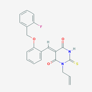 molecular formula C21H17FN2O3S B4996370 1-allyl-5-{2-[(2-fluorobenzyl)oxy]benzylidene}-2-thioxodihydro-4,6(1H,5H)-pyrimidinedione 