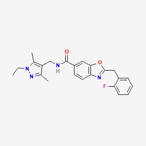 molecular formula C23H23FN4O2 B4996394 N-[(1-ethyl-3,5-dimethyl-1H-pyrazol-4-yl)methyl]-2-(2-fluorobenzyl)-1,3-benzoxazole-6-carboxamide 