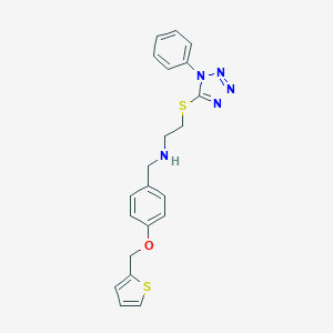 molecular formula C21H21N5OS2 B499641 2-[(1-phenyl-1H-tetrazol-5-yl)sulfanyl]-N-[4-(thiophen-2-ylmethoxy)benzyl]ethanamine 