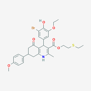 molecular formula C30H34BrNO6S B4996689 2-(Ethylsulfanyl)ethyl 4-(3-bromo-5-ethoxy-4-hydroxyphenyl)-7-(4-methoxyphenyl)-2-methyl-5-oxo-1,4,5,6,7,8-hexahydroquinoline-3-carboxylate 