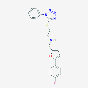 molecular formula C20H18FN5OS B499694 N-{[5-(4-fluorophenyl)furan-2-yl]methyl}-2-[(1-phenyl-1H-tetrazol-5-yl)sulfanyl]ethanamine 