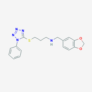 molecular formula C18H19N5O2S B499700 [(2H-1,3-BENZODIOXOL-5-YL)METHYL]({3-[(1-PHENYL-1H-1,2,3,4-TETRAZOL-5-YL)SULFANYL]PROPYL})AMINE 