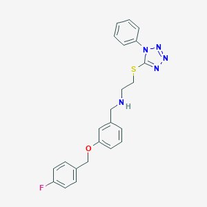 molecular formula C23H22FN5OS B499729 N-{3-[(4-fluorobenzyl)oxy]benzyl}-2-[(1-phenyl-1H-tetrazol-5-yl)sulfanyl]ethanamine 
