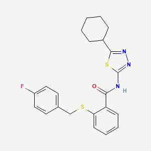 molecular formula C22H22FN3OS2 B4997310 N-(5-CYCLOHEXYL-1,3,4-THIADIAZOL-2-YL)-2-{[(4-FLUOROPHENYL)METHYL]SULFANYL}BENZAMIDE 