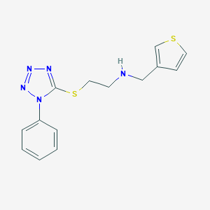 molecular formula C14H15N5S2 B499735 2-[(1-phenyl-1H-tetrazol-5-yl)sulfanyl]-N-(thiophen-3-ylmethyl)ethanamine 