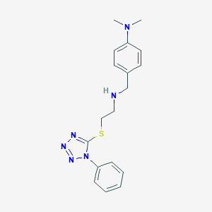 molecular formula C18H22N6S B499736 N,N-dimethyl-4-[({2-[(1-phenyl-1H-tetrazol-5-yl)sulfanyl]ethyl}amino)methyl]aniline 