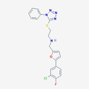 molecular formula C20H17ClFN5OS B499746 N-{[5-(3-chloro-4-fluorophenyl)furan-2-yl]methyl}-2-[(1-phenyl-1H-tetrazol-5-yl)sulfanyl]ethanamine 