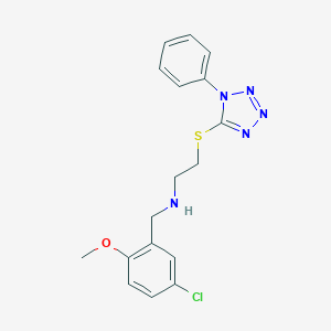 molecular formula C17H18ClN5OS B499752 N-(5-chloro-2-methoxybenzyl)-2-[(1-phenyl-1H-tetrazol-5-yl)sulfanyl]ethanamine 