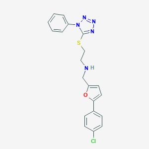 molecular formula C20H18ClN5OS B499753 N-{[5-(4-chlorophenyl)furan-2-yl]methyl}-2-[(1-phenyl-1H-tetrazol-5-yl)sulfanyl]ethanamine 