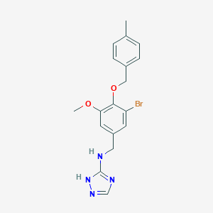 molecular formula C18H19BrN4O2 B499781 N-{3-bromo-5-methoxy-4-[(4-methylbenzyl)oxy]benzyl}-1H-1,2,4-triazol-3-amine 