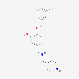 molecular formula C21H27ClN2O2 B499793 1-{4-[(3-chlorobenzyl)oxy]-3-methoxyphenyl}-N-(piperidin-4-ylmethyl)methanamine 