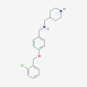 molecular formula C20H25ClN2O B499835 1-{4-[(2-chlorobenzyl)oxy]phenyl}-N-(piperidin-4-ylmethyl)methanamine 