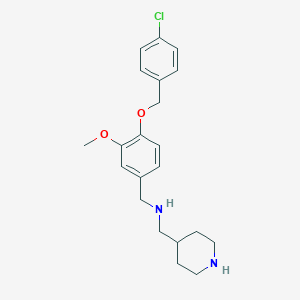 molecular formula C21H27ClN2O2 B499837 1-{4-[(4-chlorobenzyl)oxy]-3-methoxyphenyl}-N-(piperidin-4-ylmethyl)methanamine 
