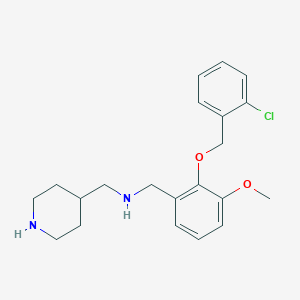 molecular formula C21H27ClN2O2 B499840 1-{2-[(2-chlorobenzyl)oxy]-3-methoxyphenyl}-N-(piperidin-4-ylmethyl)methanamine 