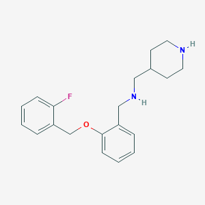 molecular formula C20H25FN2O B499847 1-{2-[(2-fluorobenzyl)oxy]phenyl}-N-(piperidin-4-ylmethyl)methanamine 