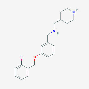 molecular formula C20H25FN2O B499856 1-{3-[(2-fluorobenzyl)oxy]phenyl}-N-(piperidin-4-ylmethyl)methanamine 