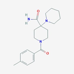 molecular formula C19H27N3O2 B499916 4-Piperidinecarboxamide, 4-(1-piperidinyl)-1-(4-methylbenzoyl)- 