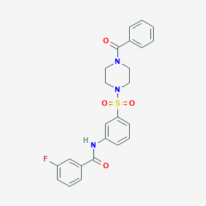 molecular formula C24H22FN3O4S B499935 N-{3-[(4-benzoylpiperazin-1-yl)sulfonyl]phenyl}-3-fluorobenzamide 