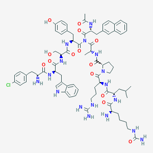 B049994 (2S)-N-[(2R)-1-[[(2R)-2-acetamido-3-naphthalen-2-ylpropanoyl]-[(2S)-2-[[(2S)-2-[[(2R)-2-[[(2R)-2-amino-3-(4-chlorophenyl)propanoyl]amino]-3-(1H-indol-3-yl)propanoyl]amino]-3-hydroxypropanoyl]amino]-3-(4-hydroxyphenyl)propanoyl]amino]-1-oxopropan-2-yl]-1-[(2S)-2-[[(2S)-2-[[(2R)-2-amino-6-(carbamoylamino)hexanoyl]amino]-4-methylpentanoyl]amino]-5-carbamimidamidopentanoyl]pyrrolidine-2-carboxamide CAS No. 120287-83-4