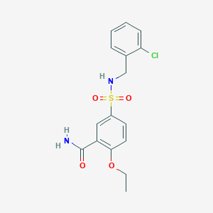 molecular formula C16H17ClN2O4S B499955 5-{[(2-Chlorobenzyl)amino]sulfonyl}-2-ethoxybenzamide 