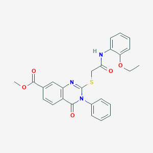 molecular formula C26H23N3O5S B499966 Methyl 2-{[2-(2-ethoxyanilino)-2-oxoethyl]sulfanyl}-4-oxo-3-phenyl-3,4-dihydro-7-quinazolinecarboxylate 